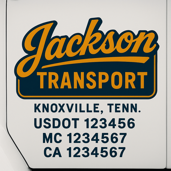 Custom Designed USDOT (DOT) Truck Door Lettering Decal Signs | Graphic Designed USDOT Lettering For Semi-Trucks, Work Trucks & Box Trucks | Add Your Trucking Name, USDOT, MC, CA, KYU, GVW & VIN (2-Pack)
