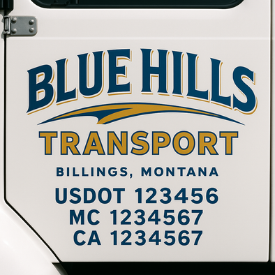Custom Designed USDOT (DOT) Truck Door Lettering Decal Signs | Graphic Designed USDOT Lettering For Semi-Trucks, Work Trucks & Box Trucks | Add Your Trucking Name, USDOT, MC, CA, KYU, GVW & VIN (2-Pack)