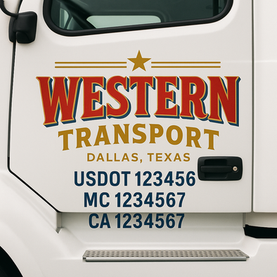 Custom Designed USDOT (DOT) Truck Door Lettering Decal Signs | Graphic Designed USDOT Lettering For Semi-Trucks, Work Trucks & Box Trucks | Add Your Trucking Name, USDOT, MC, CA, KYU, GVW & VIN (2-Pack)