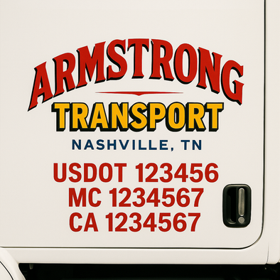 Custom Designed USDOT (DOT) Truck Door Lettering Decal Signs | Graphic Designed USDOT Lettering For Semi-Trucks, Work Trucks & Box Trucks | Add Your Trucking Name, USDOT, MC, CA, KYU, GVW & VIN (2-Pack)