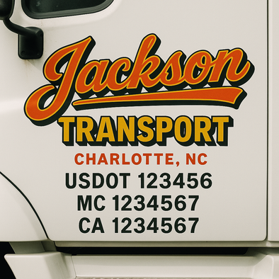 Custom Designed USDOT (DOT) Truck Door Lettering Decal Signs | Graphic Designed USDOT Lettering For Semi-Trucks, Work Trucks & Box Trucks | Add Your Trucking Name, USDOT, MC, CA, KYU, GVW & VIN (2-Pack)