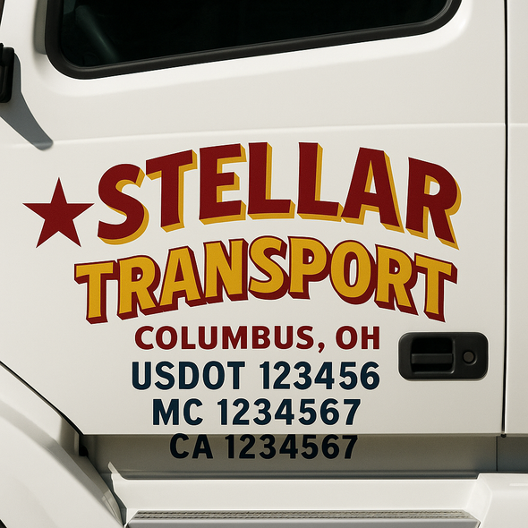 Custom Designed USDOT (DOT) Truck Door Lettering Decal Signs | Graphic Designed USDOT Lettering For Semi-Trucks, Work Trucks & Box Trucks | Add Your Trucking Name, USDOT, MC, CA, KYU, GVW & VIN (2-Pack)