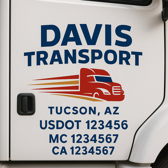 Custom Designed USDOT (DOT) Truck Door Lettering Decal Signs | Graphic Designed USDOT Lettering For Semi-Trucks, Work Trucks & Box Trucks | Add Your Trucking Name, USDOT, MC, CA, KYU, GVW & VIN (2-Pack)