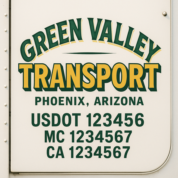 Custom Designed USDOT (DOT) Truck Door Lettering Decal Signs | Graphic Designed USDOT Lettering For Semi-Trucks, Work Trucks & Box Trucks | Add Your Trucking Name, USDOT, MC, CA, KYU, GVW & VIN (2-Pack)
