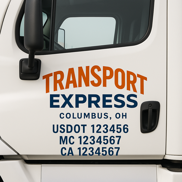 Custom Designed USDOT (DOT) Truck Door Lettering Decal Signs | Graphic Designed USDOT Lettering For Semi-Trucks, Work Trucks & Box Trucks | Add Your Trucking Name, USDOT, MC, CA, KYU, GVW & VIN (2-Pack)