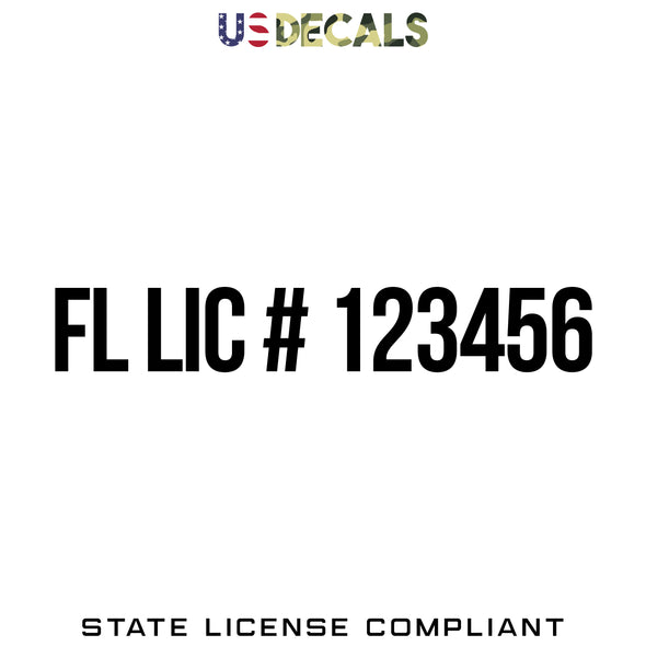 Florida FL License Regulation Number Decal Sticker Lettering, 2 Pack