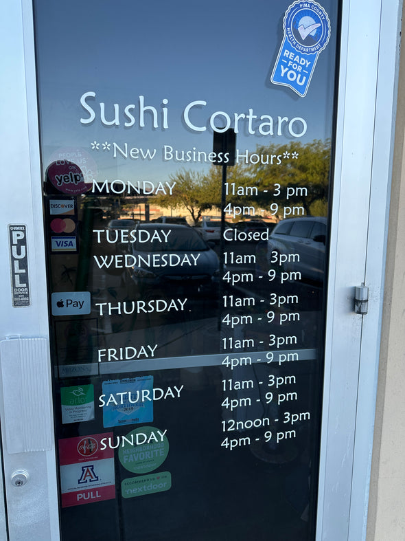 Custom Window Glass & Glass Door Store Business Hours Sign Decal Sticker For Business or Commercial Use