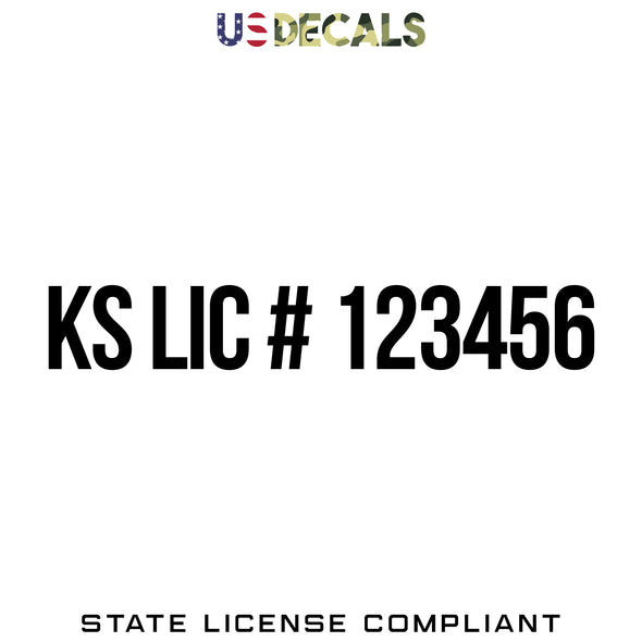 Kansas KS License Regulation Number Decal Sticker Lettering, 2 Pack