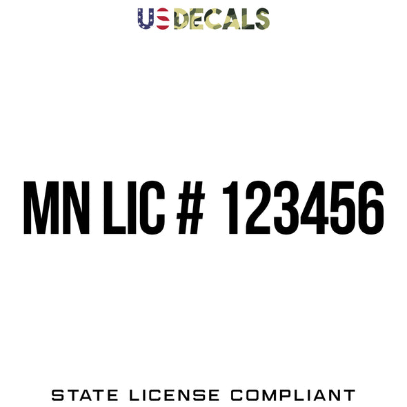 Minnesota MN License Regulation Number Decal Sticker Lettering, 2 Pack