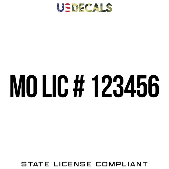 Missouri MO License Regulation Number Decal Sticker Lettering, 2 Pack