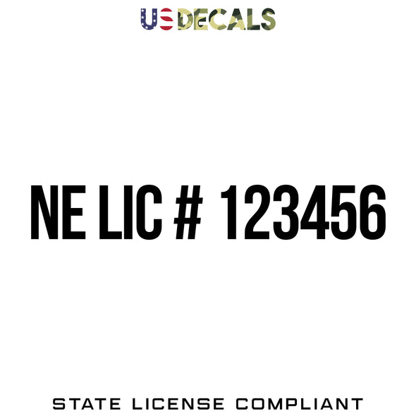 Nebraska NE License Regulation Number Decal Sticker Lettering, 2 Pack