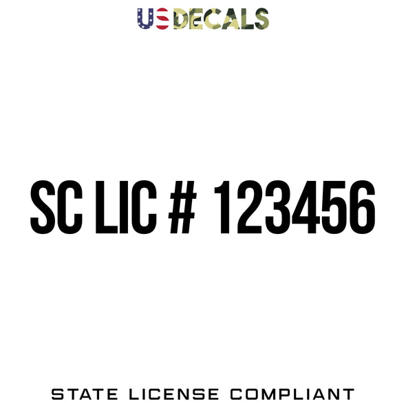 South Carolina SC License Regulation Number Decal Sticker Lettering, 2 Pack