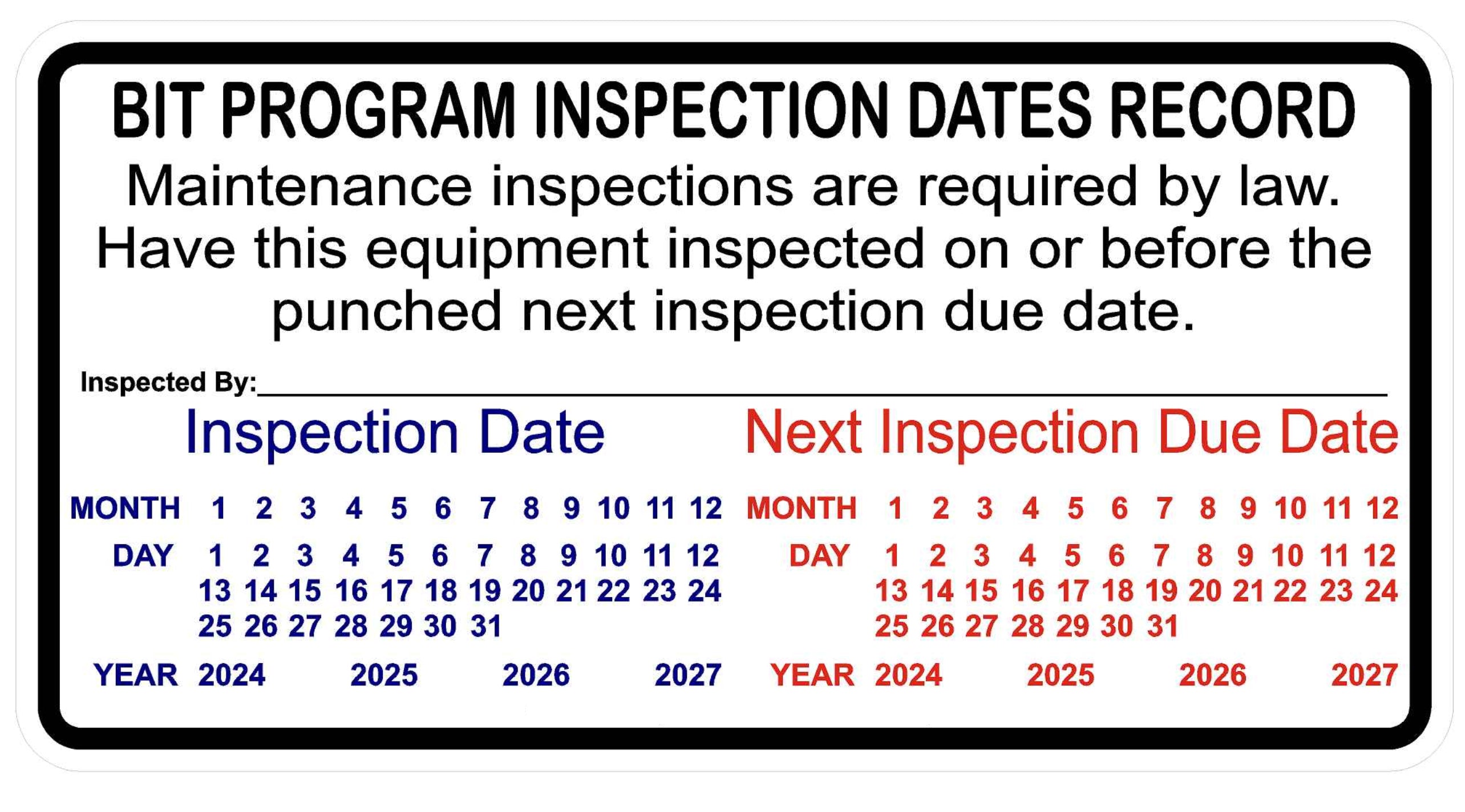 Bit Label BIT California 90 Day Vehicle Inspection BIT Label Decal Sticker Sign ...