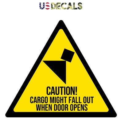 caution cargo might fall out when door opens decal sticker