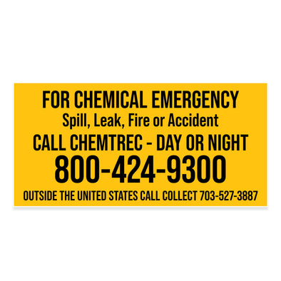 Chemtrec Chemical Emergency Decal Sticker Sign for Tractor Trailers & Trains