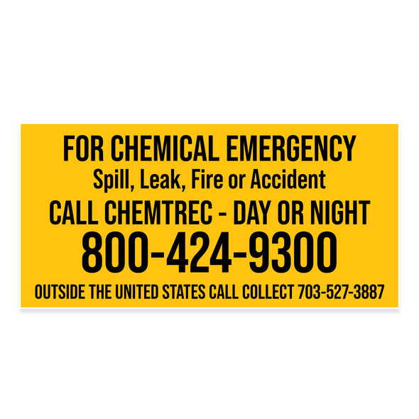 Chemtrec Chemical Emergency Decal Sticker Sign for Tractor Trailers & Trains