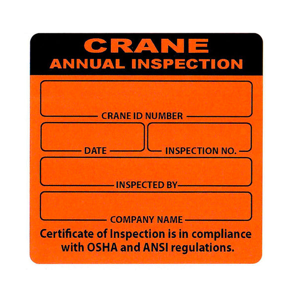 Crane Annual Inspection Label Decal Sticker