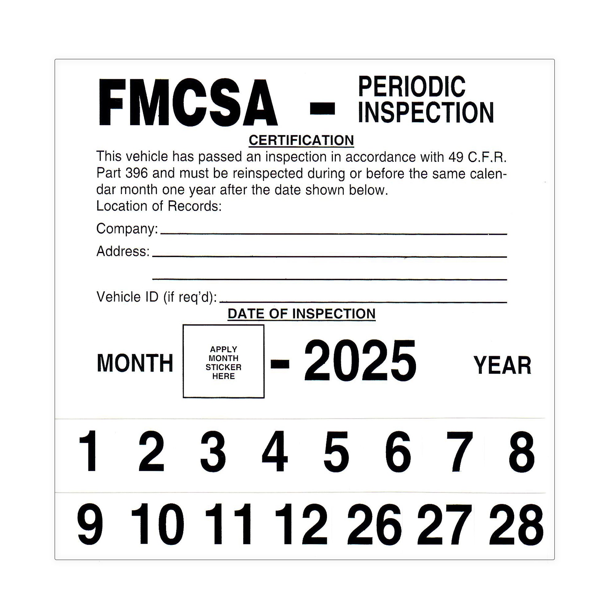 Fhwa Periodic Inspection Sticker FMCSA Periodic Inspection Label - 5