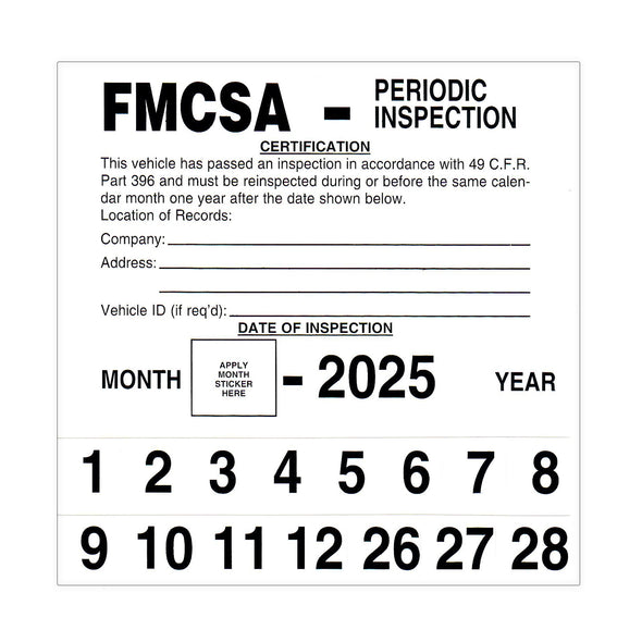 FMCSA Periodic Inspection Label - 5" x 5", Permanent Self Adhesive Vinyl Decal Sticker - Meet DOT AVIR 49 CFR Part 396 Requirements
