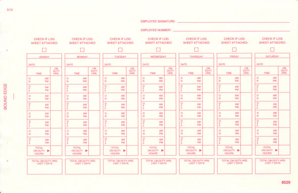 Driver's Time Record For Short Haul Operations Paper Sheet Carbonless (2-Ply)