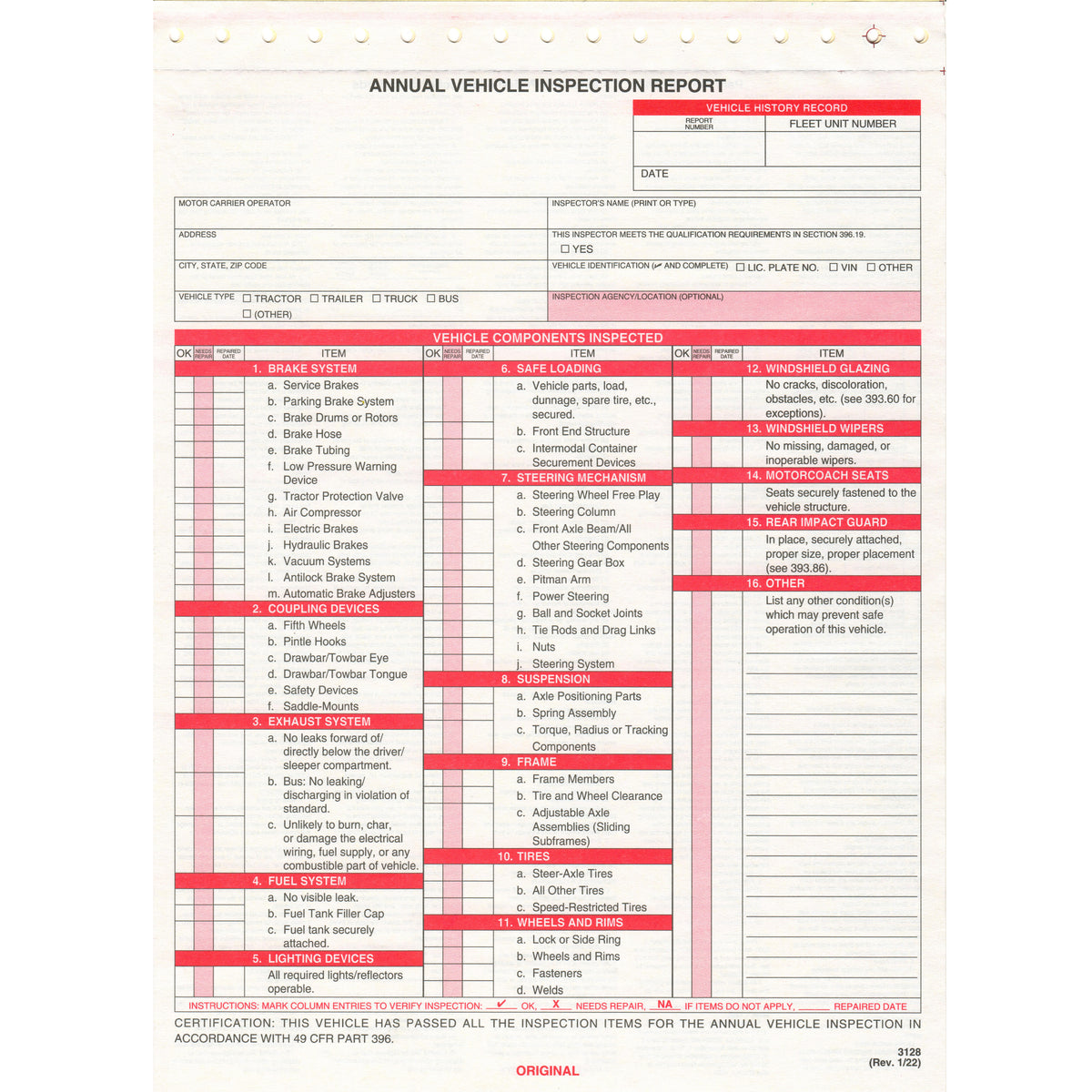 Annual Vehicle Inspection Report Sheet Carbonless – US Decals