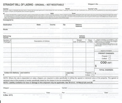 Straight Bill Of Lading Short Form Paper Sheet Carbonless (3-Ply)
