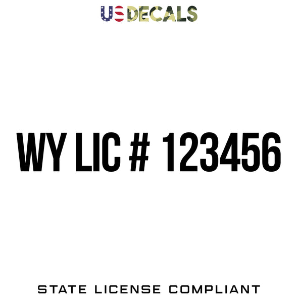 Wyoming WY License Regulation Number Decal Sticker Lettering, 2 Pack