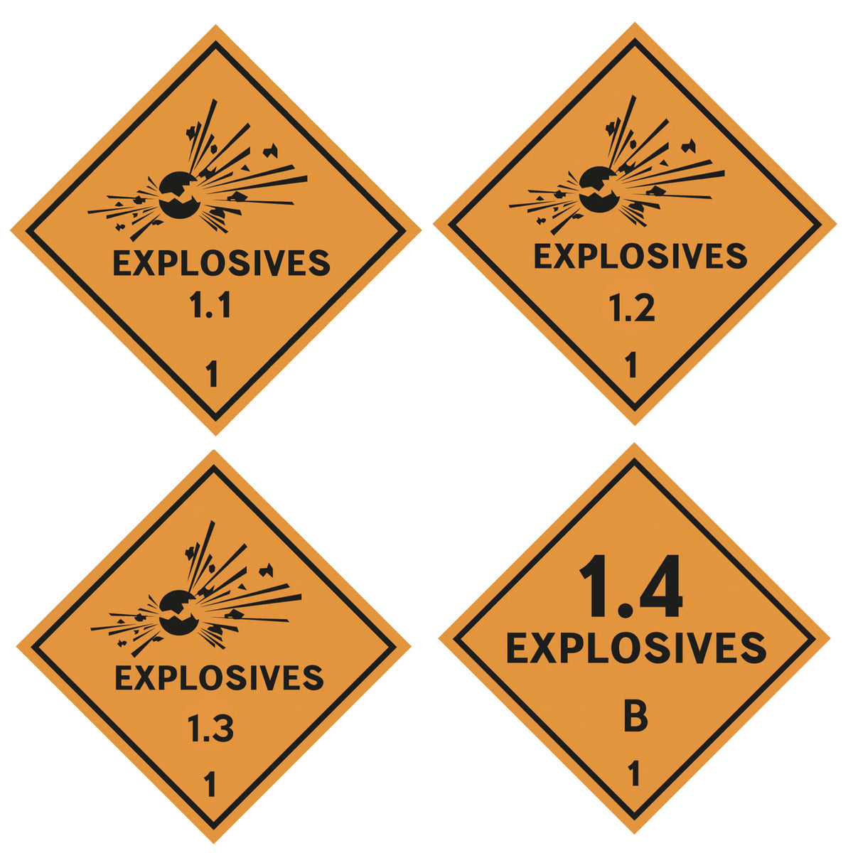Custom Set of Class 1 Explosive Magnetic Placards | Class 1.1, 1.2, 1 ...