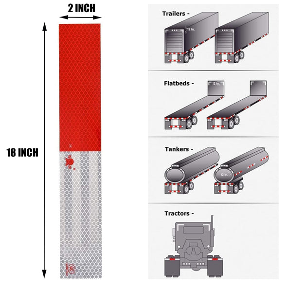 DOT Reflectors | Reflective Tape 2" x 18" Waterproof Safety Caution Tape for Trailer Trucks