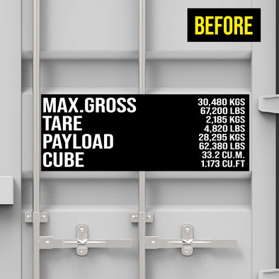 Custom Shipping Container MAX GROSS, TARE, PAYLOAD, CUBE Stencil Lettering Number, 2 Pack