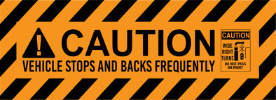 caution vehicle stops and backs frequently decal sticker