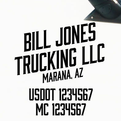 Trucking or Transport Door Decal with Location, USDOT & MC Number Lettering Sticker, 2 Pack