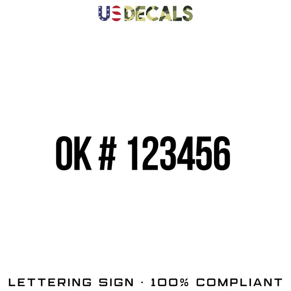 Oklahoma Contractor Number OK # 123456 Number Decal Sticker, 2 Pack