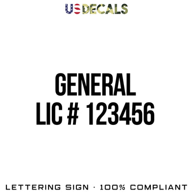 General LIC # 123456 Number Decal Sticker, 2 Pack