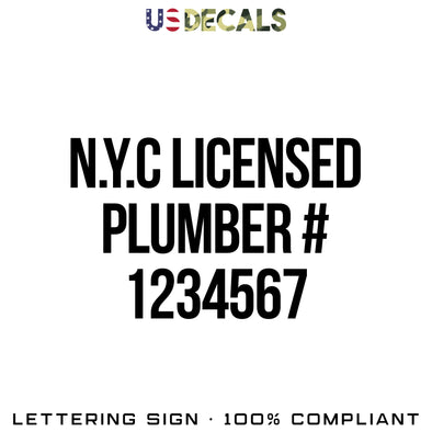 N.Y.C Licensed Plumber # 1234567 New York Master Plumber License Number Decal Sticker, 2 Pack