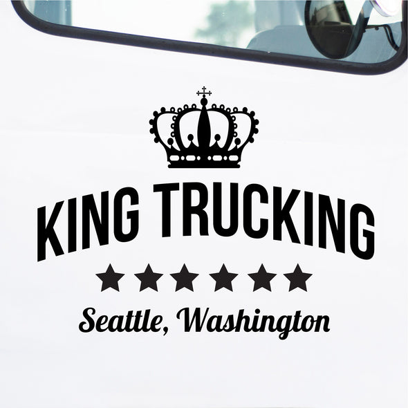 Company Name Decal with Crown and Location