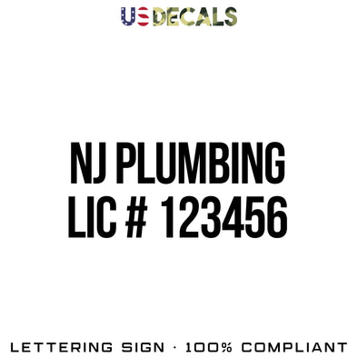 NJ Plumbing LIC # 123456 New Jersey Plumbing Number Decal Sticker, 2 Pack