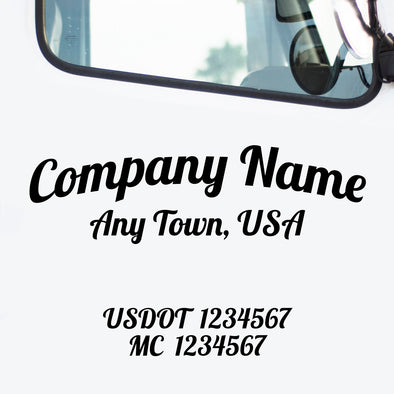 Company name decal with location, usdot and mc number