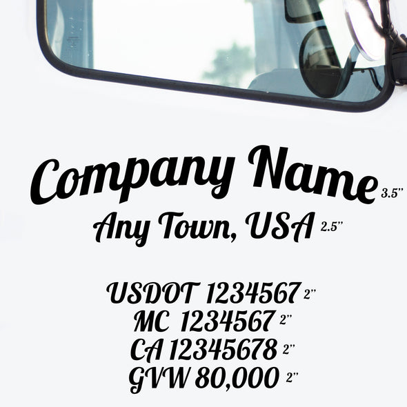 Company Name + Location with 4 Regulation Numbers Decal, 2 Pack