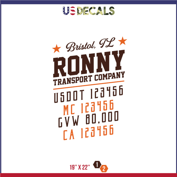 Company Name, Truck Door Decal, Location, USDOT, MC, CA, GVW