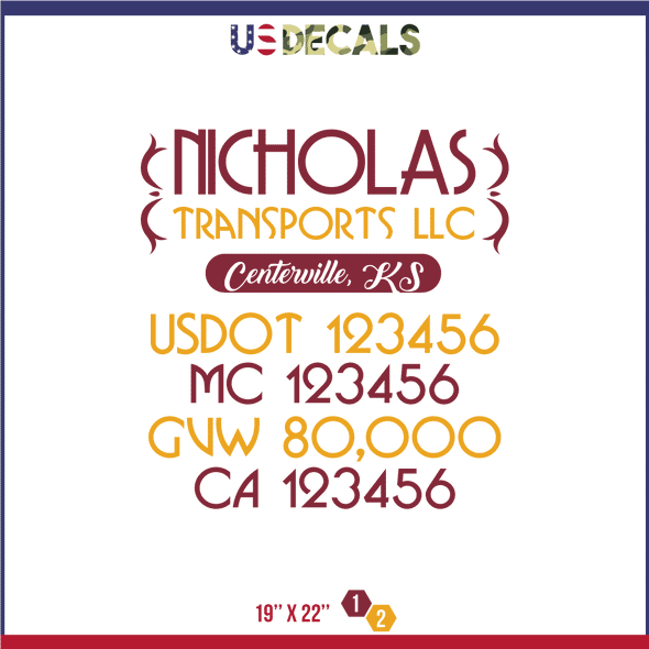 Company Name, Truck Door Decal, Location, USDOT, MC, CA, GVW
