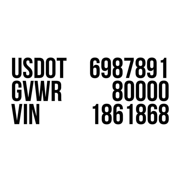 Company Name, USDOT, MC, GVW, Truck Lettering Decal Sticker (Live Preview) 2-Pack