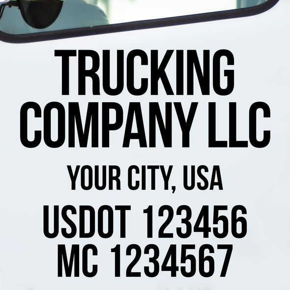 trucking company, location, usdot & mc sticker decal (semi truck door lettering)