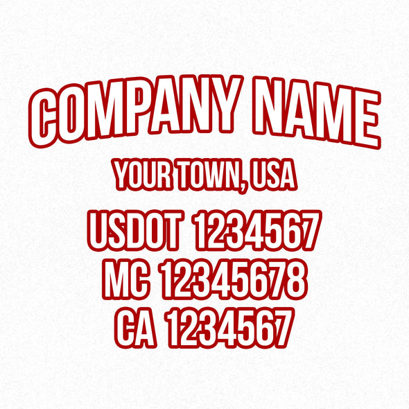 company name, location, usdot, mc & gvw decal sticker