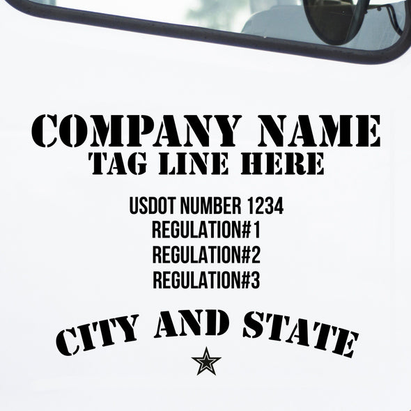 company name with tag line, usdot number and location