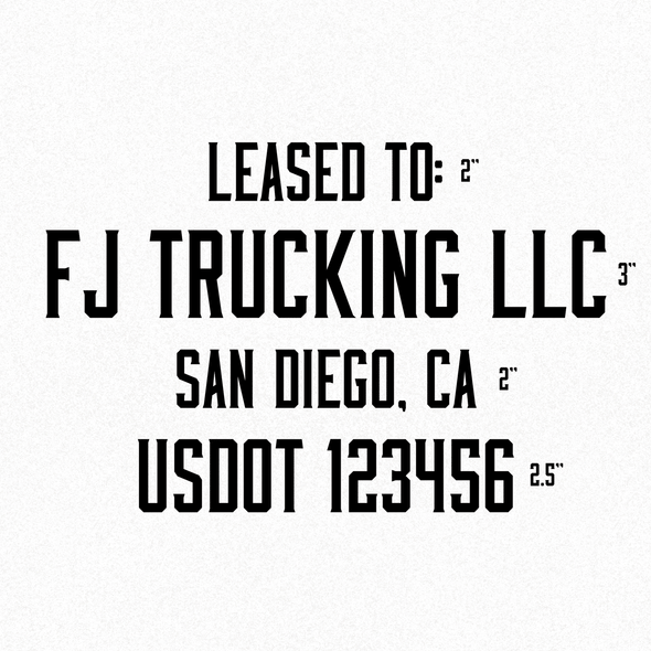Company Name Truck Door Decal (Leased To, USDOT), 2 Pack