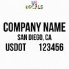 company name, location & us dot sticker decal