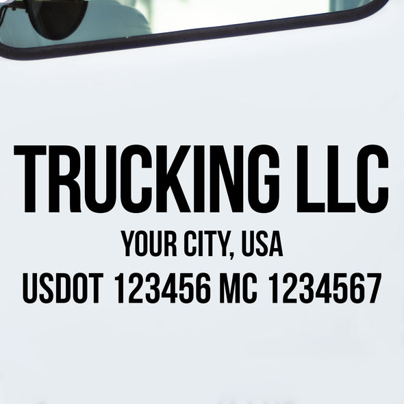 trucking company name, location, usdot & mc decal sticker truck lettering