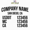 company name, location, usdot, mc & ca decal sticker (truck door lettering)