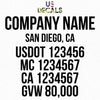 company name, location, usdot, mc, ca & gvw truck door lettering decal sticker